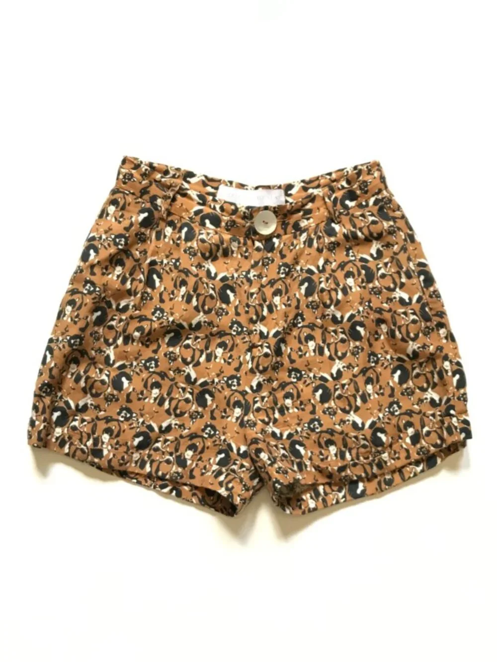 Christine Alcalay High Rise Waisted Shorts Womens 0 Brown Black Linen Tencel